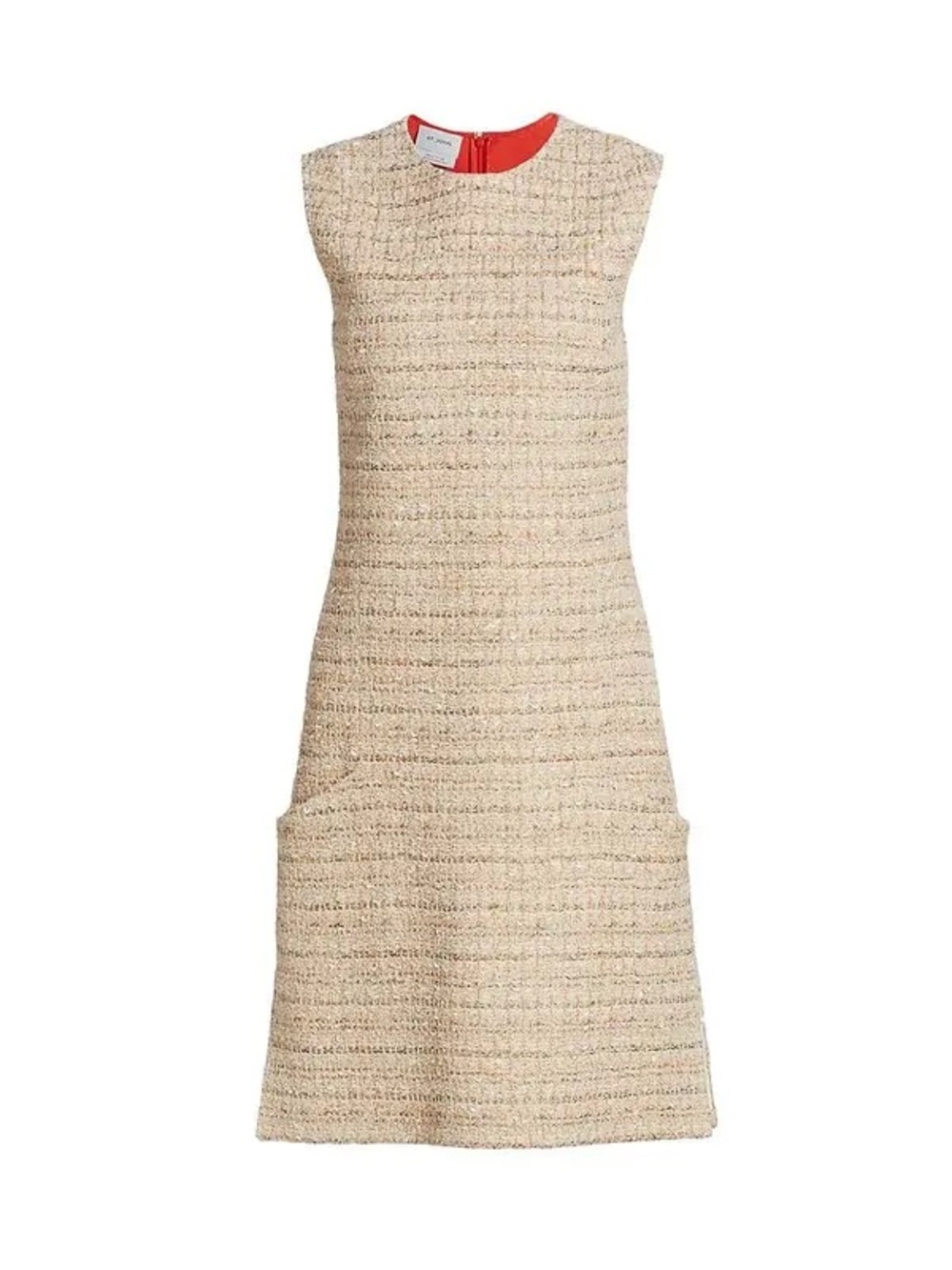 St. John New Sleeveless Tweed Knit Dress Jewel Neck Pockets Neutral Sz 8 $1,495 - Picture 4 of 16